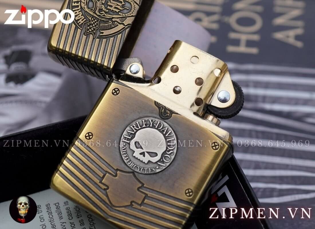Bật lửa zippo armor chủ đề harley davidson đầu lâu | Zippo armor cao cấp chính hãng