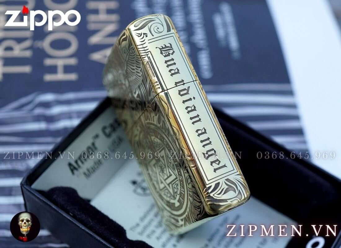 Bật lửa zippo mỹ chủ đề thiên thần hộ mệnh khắc ăn mòn 4 mặt | Bật lửa zippo chính hãng
