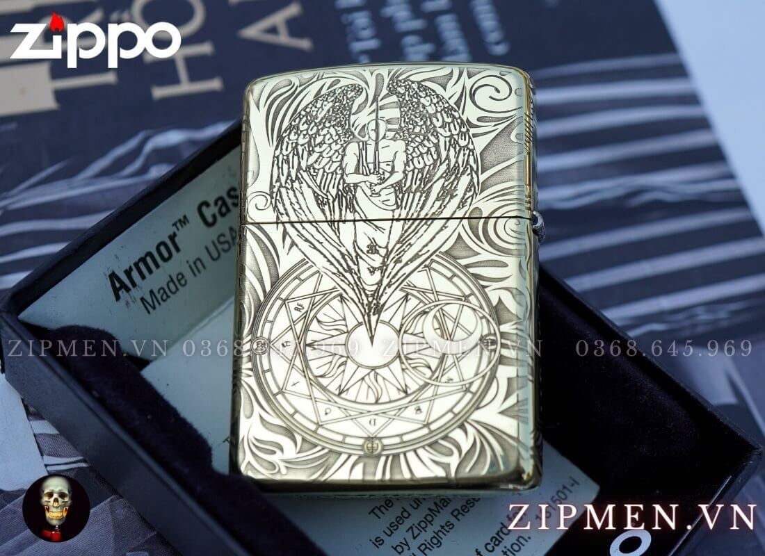 Bật lửa zippo mỹ chủ đề thiên thần hộ mệnh khắc ăn mòn 4 mặt | Bật lửa zippo chính hãng