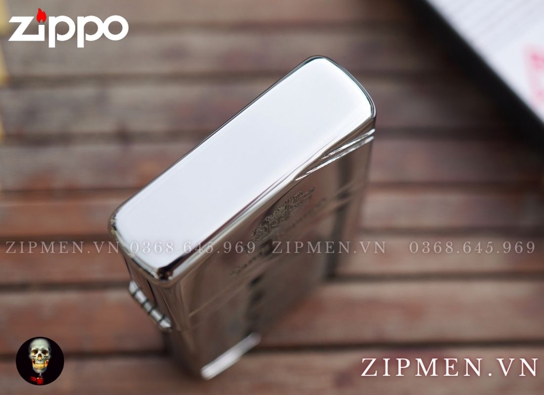 zippo vintage logo 555 trắng bóng góc
