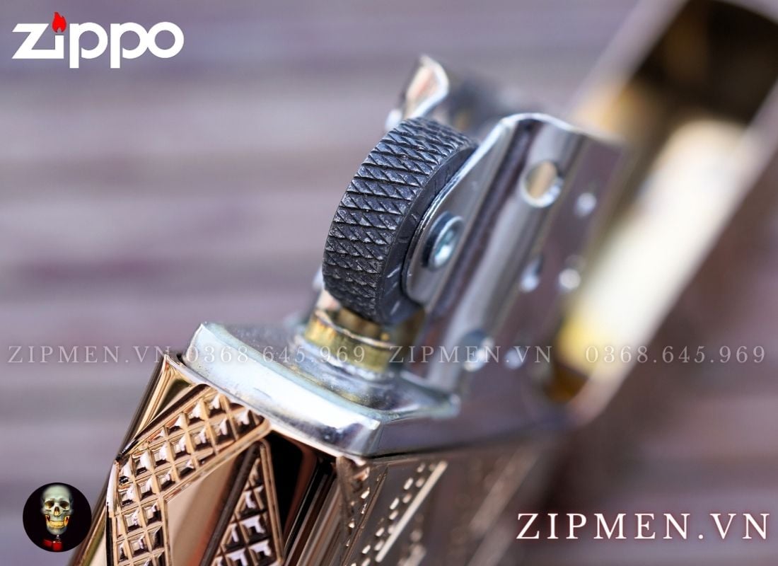Zippo armor mạ vàng hồng vân kim cương