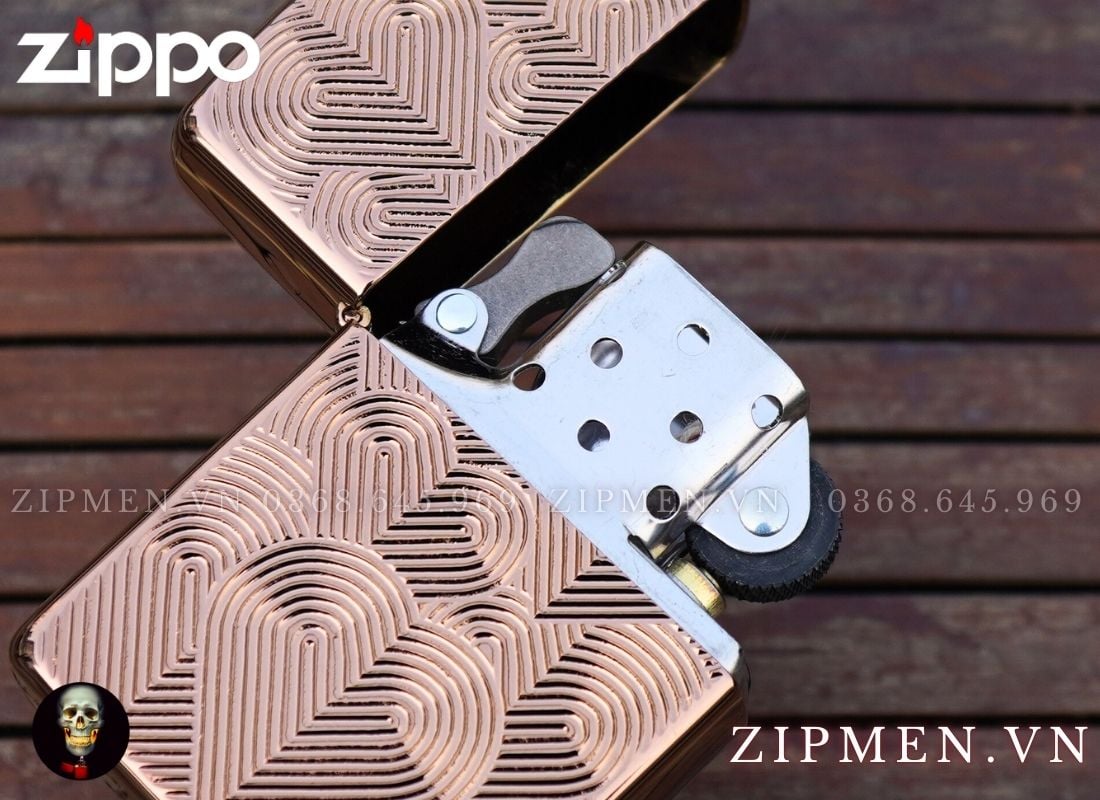 Bật lửa zippo armor mạ vàng hồng design trái tim