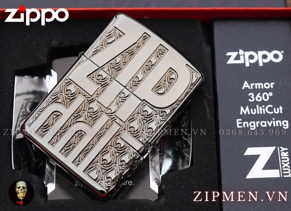 Zippo 46312 ZIPPO LOGO DESIGN black ice luxury cao cấp