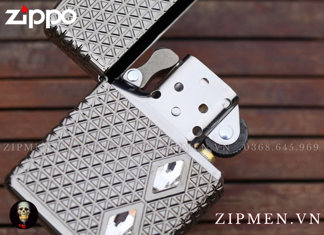 Zippo USA Armor Luxury 360 Multicut Black Ice 46316 Pattern With Crystal Design đính pha lê cao cấp