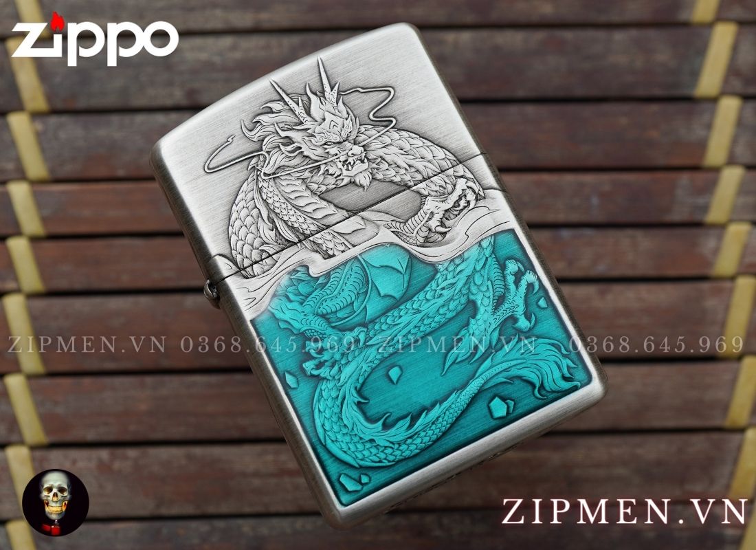 bật lửa zippo armor xuất nhật chủ đề thuỷ long