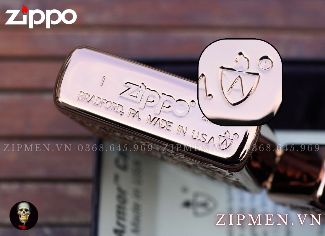 Zippo 49703 mạ vàng hồng design hoa văn carved
