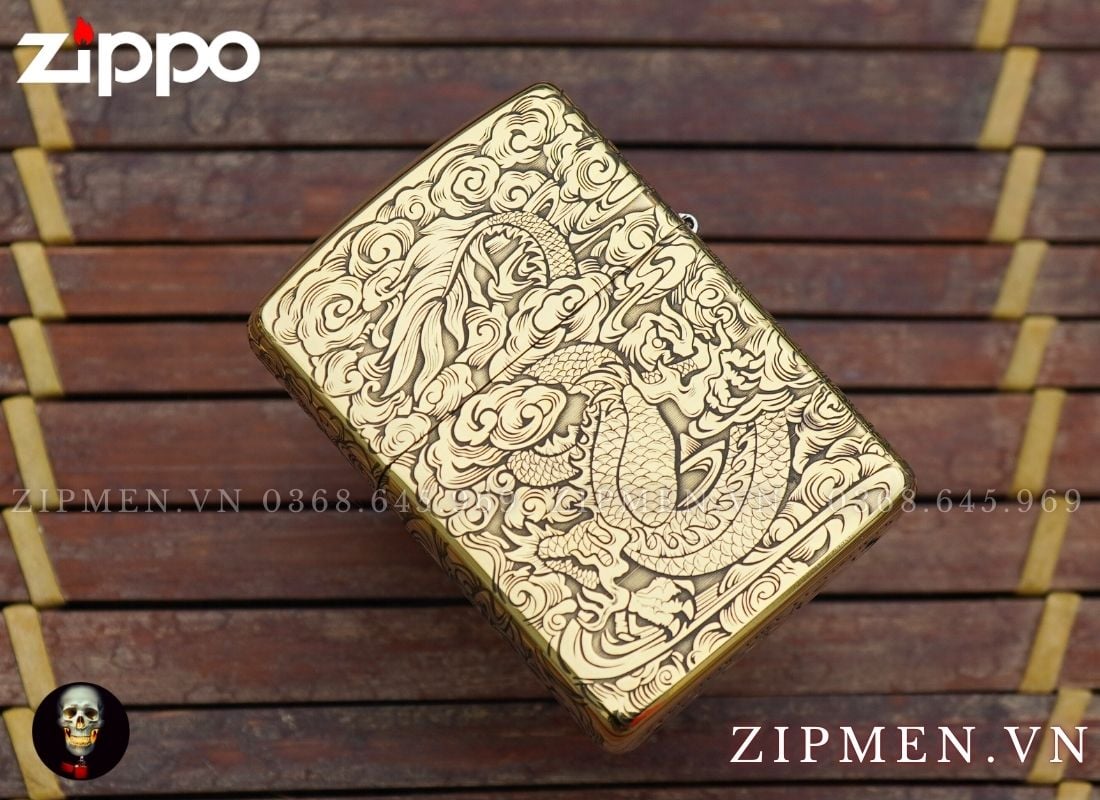 Hộp quẹt zippo armor chủ đề rồng vàng châu Á limited edition