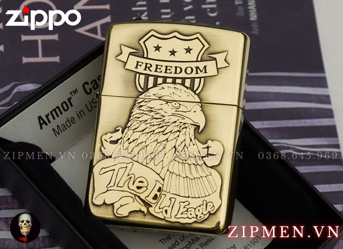 Zippo armor khắc nổi chủ đề Đại Bàng Mỹ Limited