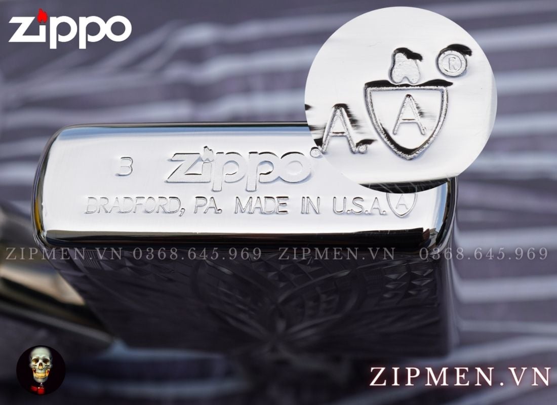 Zippo Armor mạ bạc vân kim cương