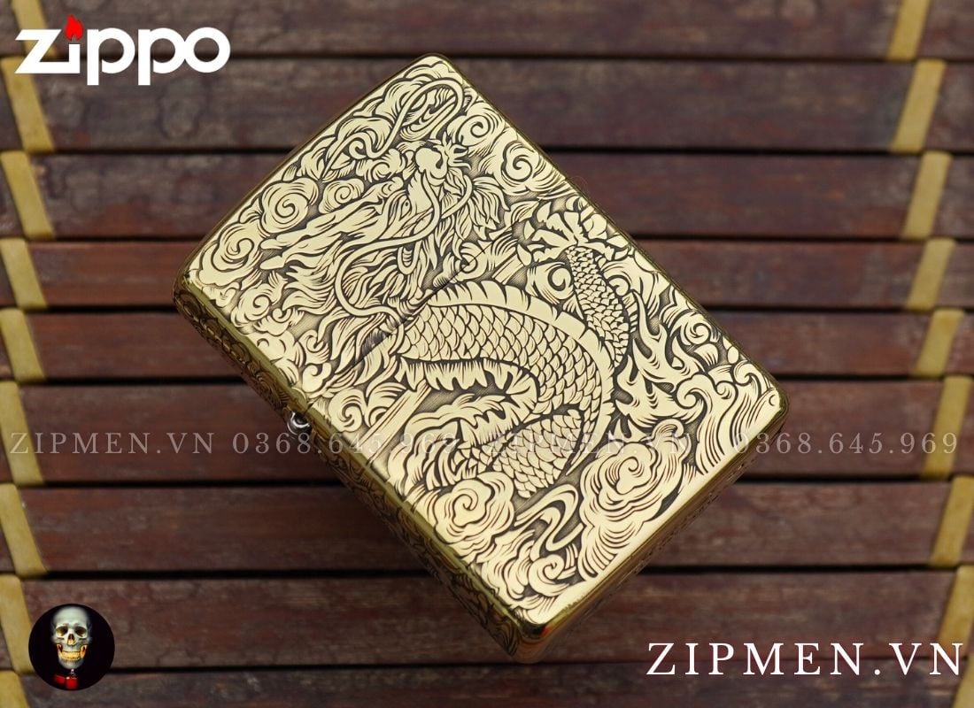 Hộp quẹt zippo armor chủ đề rồng vàng châu Á limited edition