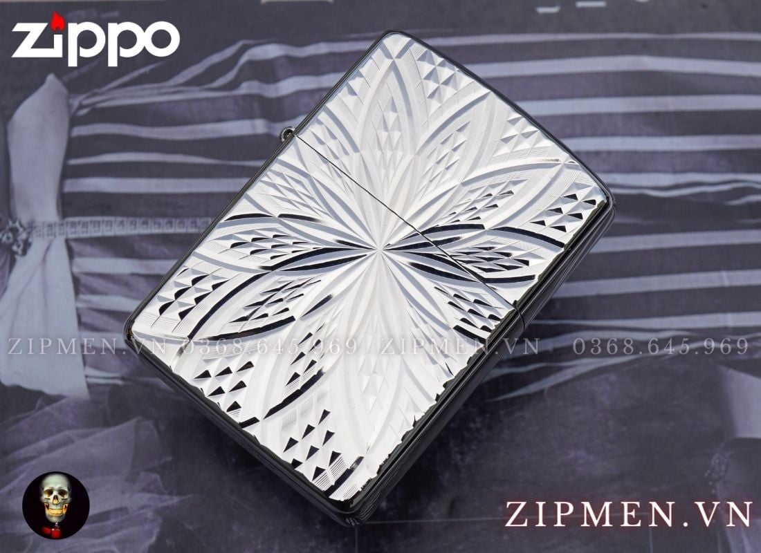 Zippo Armor mạ bạc vân kim cương
