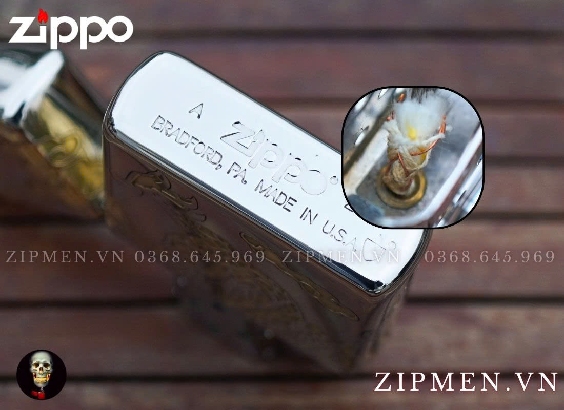 Bật lửa Zippo USA Armor cao cấp rồng cuộn màu vàng