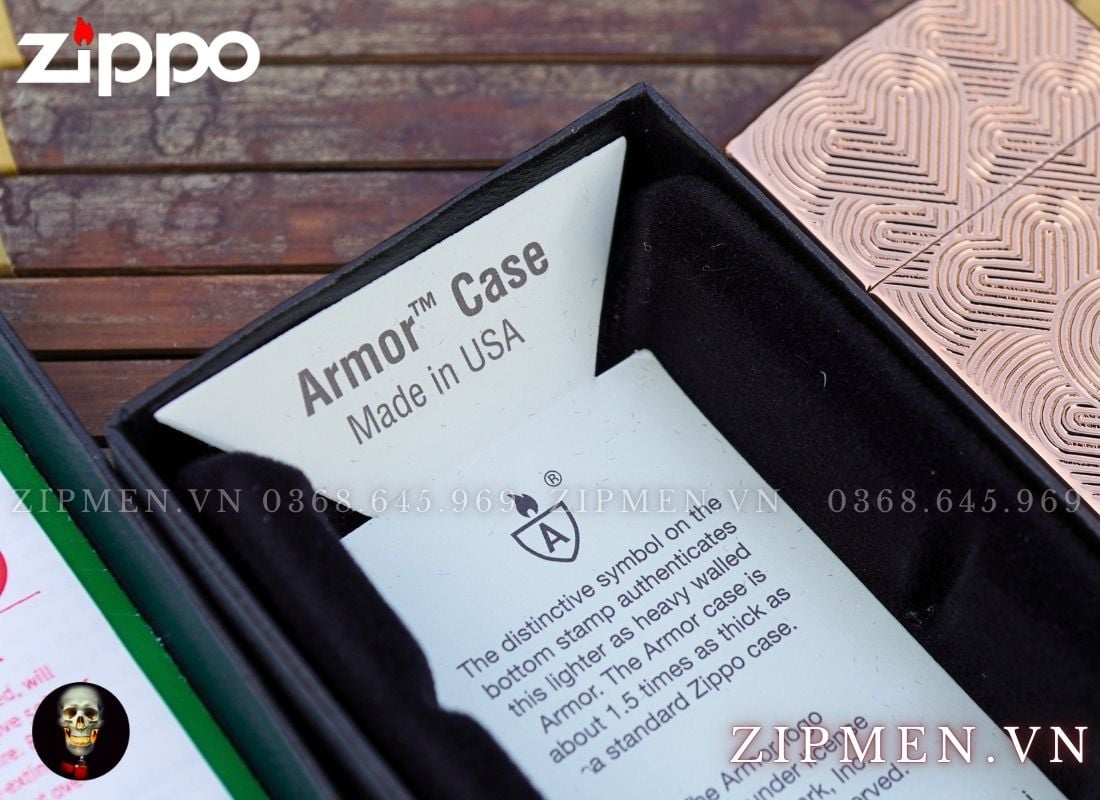 Bật lửa zippo armor mạ vàng hồng design trái tim