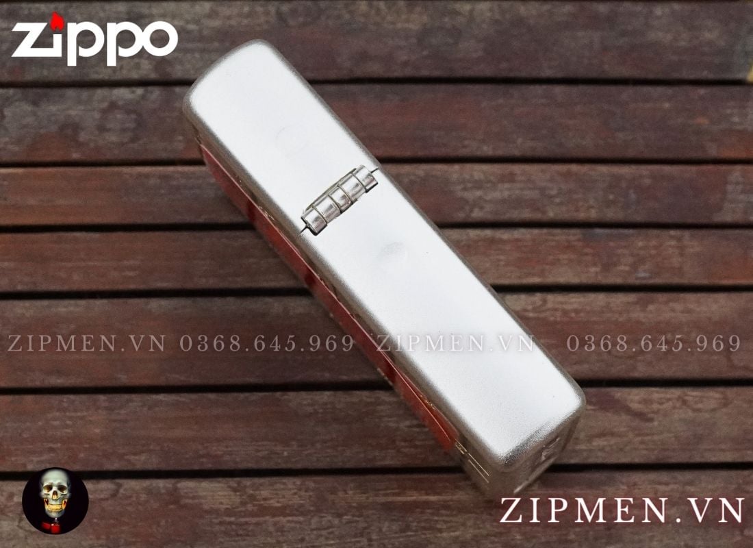 bật lửa zippo xuất Nhật Bản mạ bạc khảm trai chủ đề ngọn lửa phát sáng