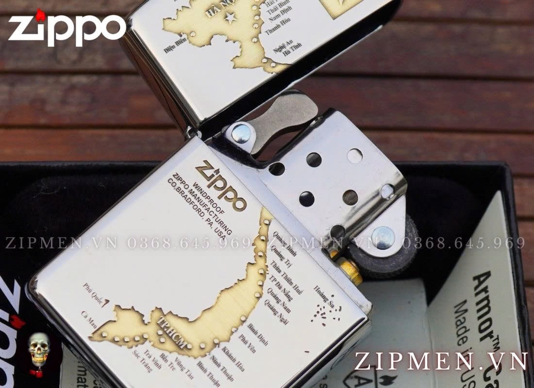 Zippo USA Armor bản đồ Việt Nam trắng bóng