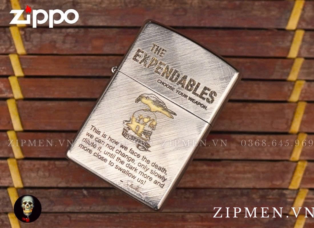 Zippo USA trắng caro chủ đề biệt đội lính đánh thuê