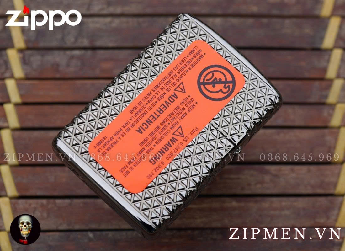 Zippo USA Armor Luxury 360 Multicut Black Ice 46316 Pattern With Crystal Design đính pha lê cao cấp