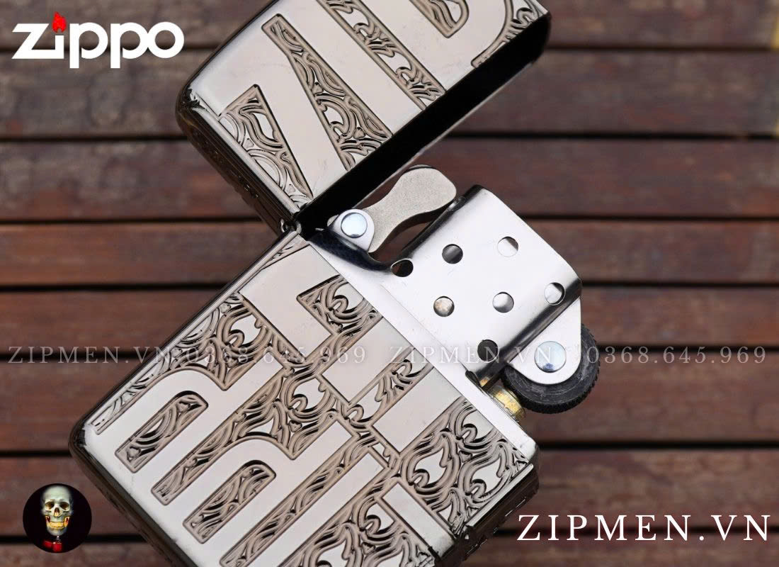 Zippo 46312 ZIPPO LOGO DESIGN black ice luxury cao cấp