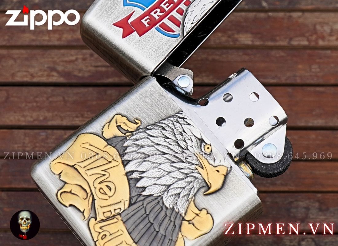 Zippo xuất Nhật Bản bọc thép trắng chủ đề chim đại bàng