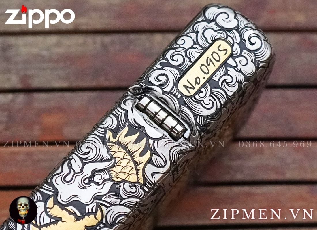 Bật lửa zippo xuất Nhật Bản bọc thép trắng hình rồng limited