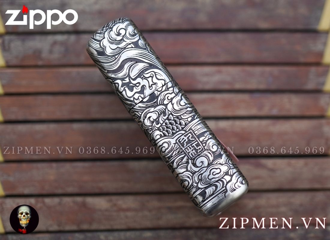 Bật lửa zippo xuất Nhật bọc thép trắng chủ đề quan vân trường