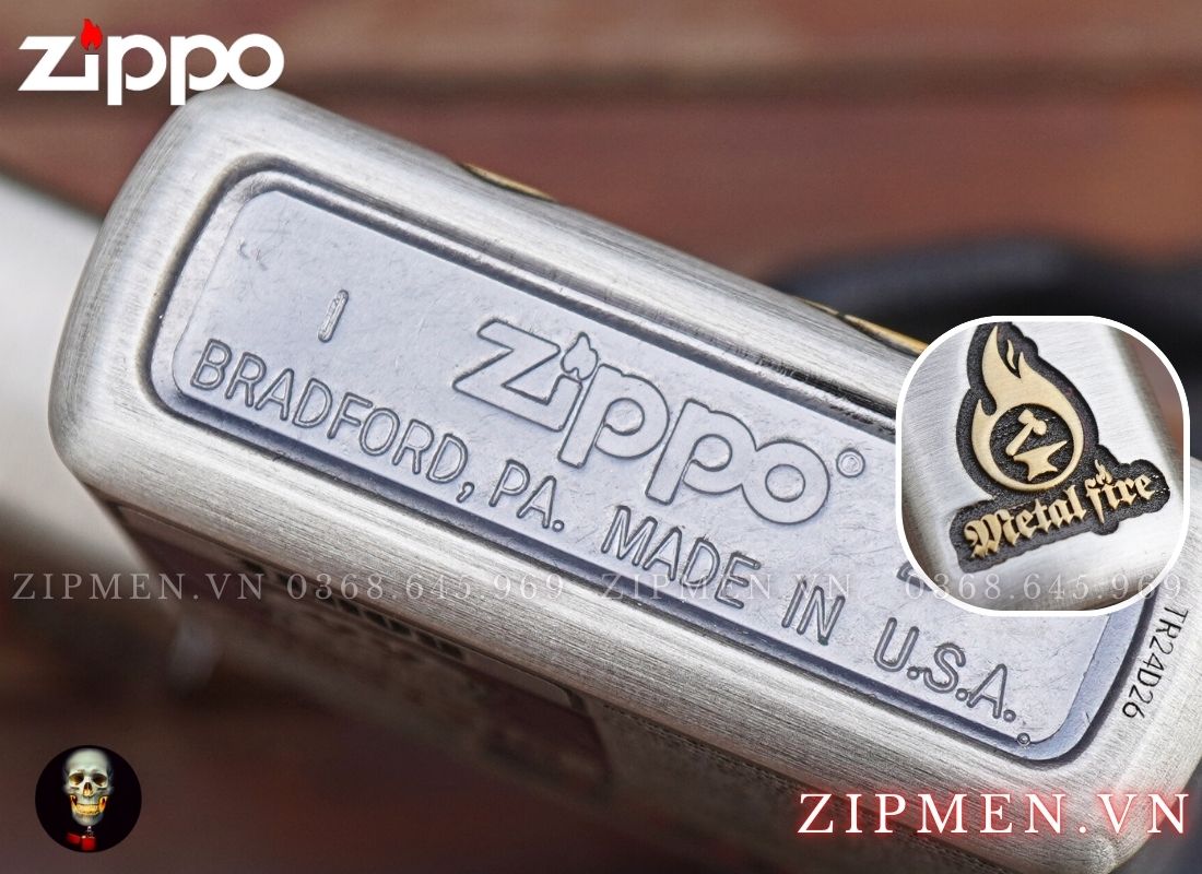 Zippo xuất Nhật Bản bọc thép trắng chủ đề chim đại bàng