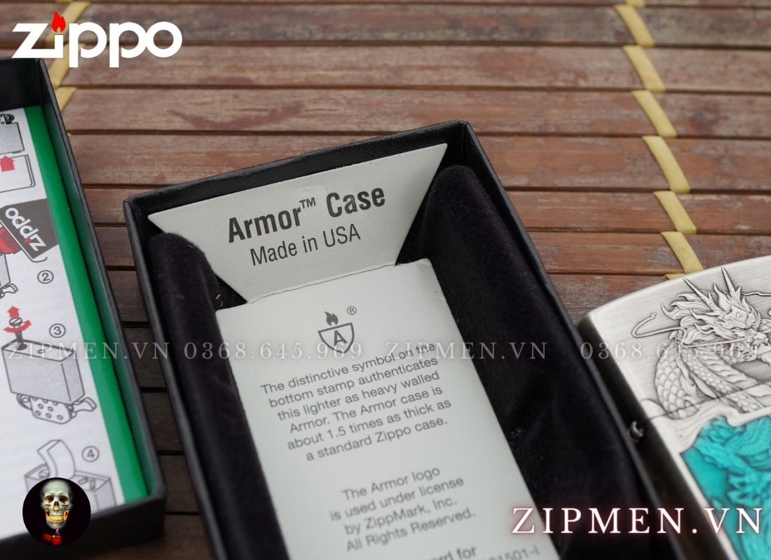 bật lửa zippo armor xuất nhật chủ đề thuỷ long