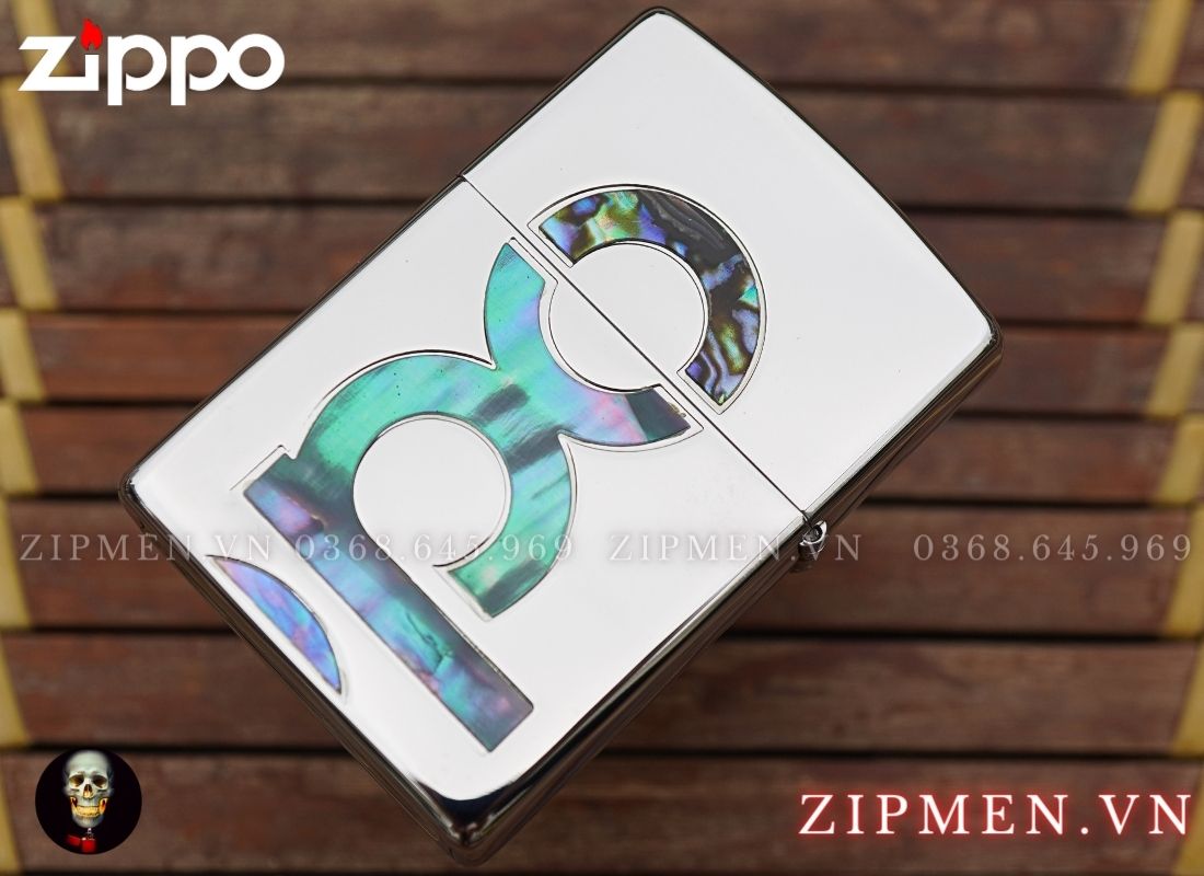 Zippo xuất Nhật Bản khảm trai logo zippo cao cấp