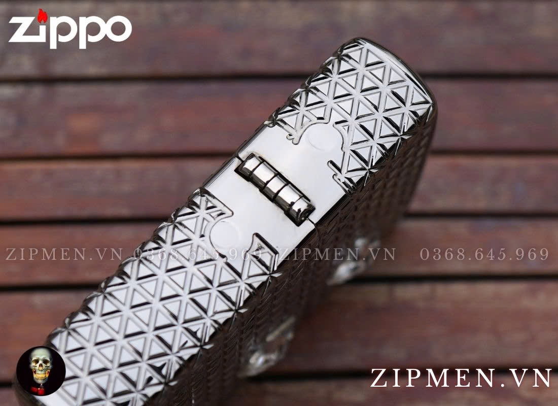 Zippo USA Armor Luxury 360 Multicut Black Ice 46316 Pattern With Crystal Design đính pha lê cao cấp