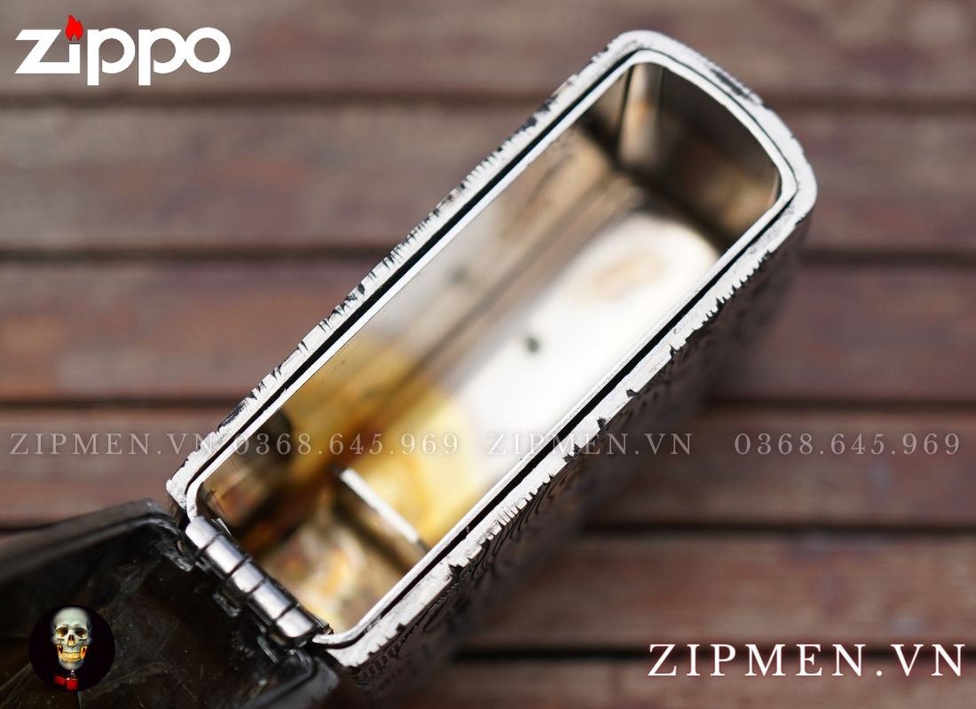 Bật lửa zippo xuất Nhật Bản bọc thép trắng hình rồng limited