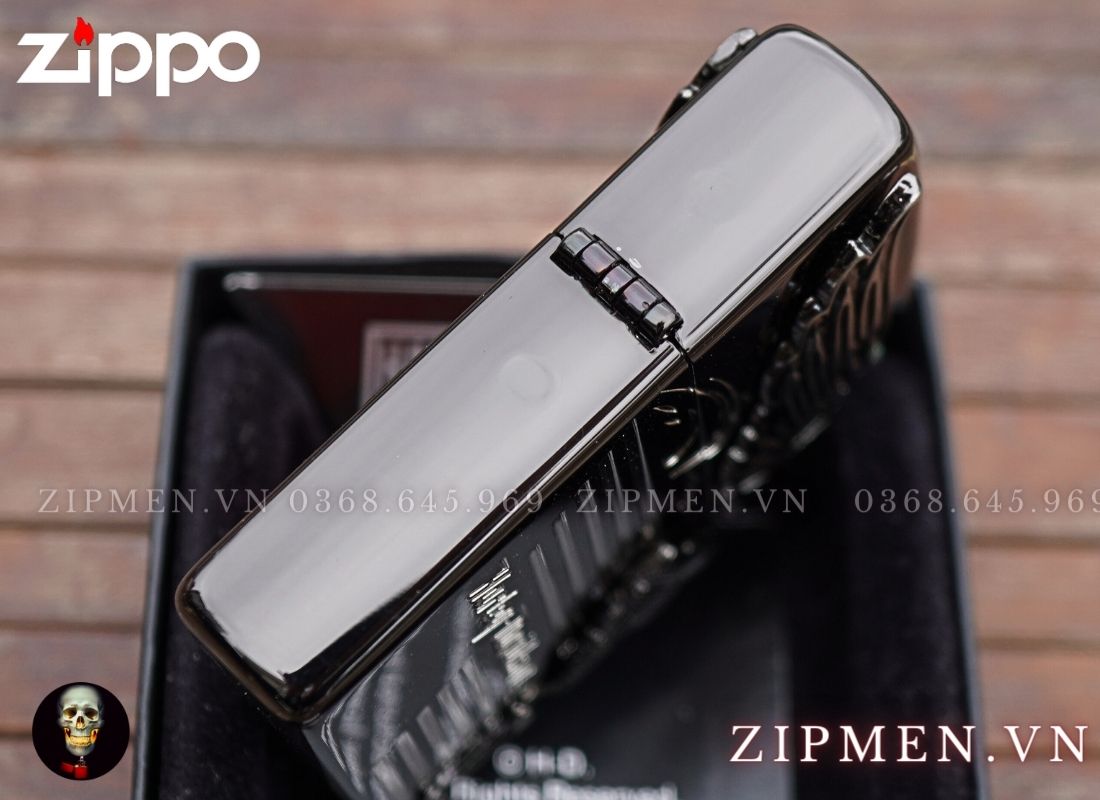 Bật lửa Zippo USA xuất Nhật màu đen hình khối động cơ Harley Davidson