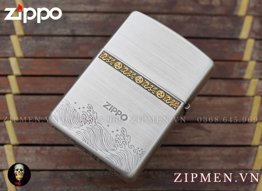 bật lửa zippo armor xuất nhật chủ đề thuỷ long