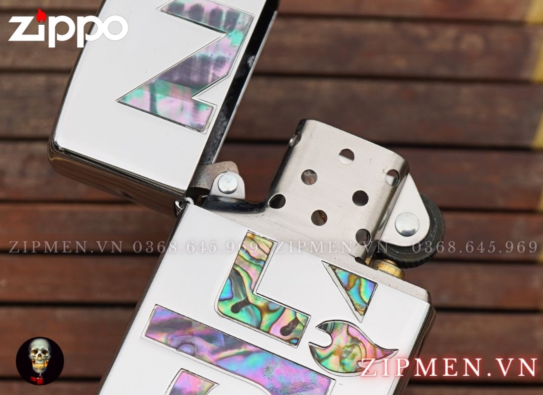 Zippo xuất Nhật Bản khảm trai logo zippo cao cấp