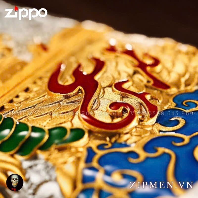 Zippo USA mạ bạc chủ đề kỳ lân đầu rồng phát quang