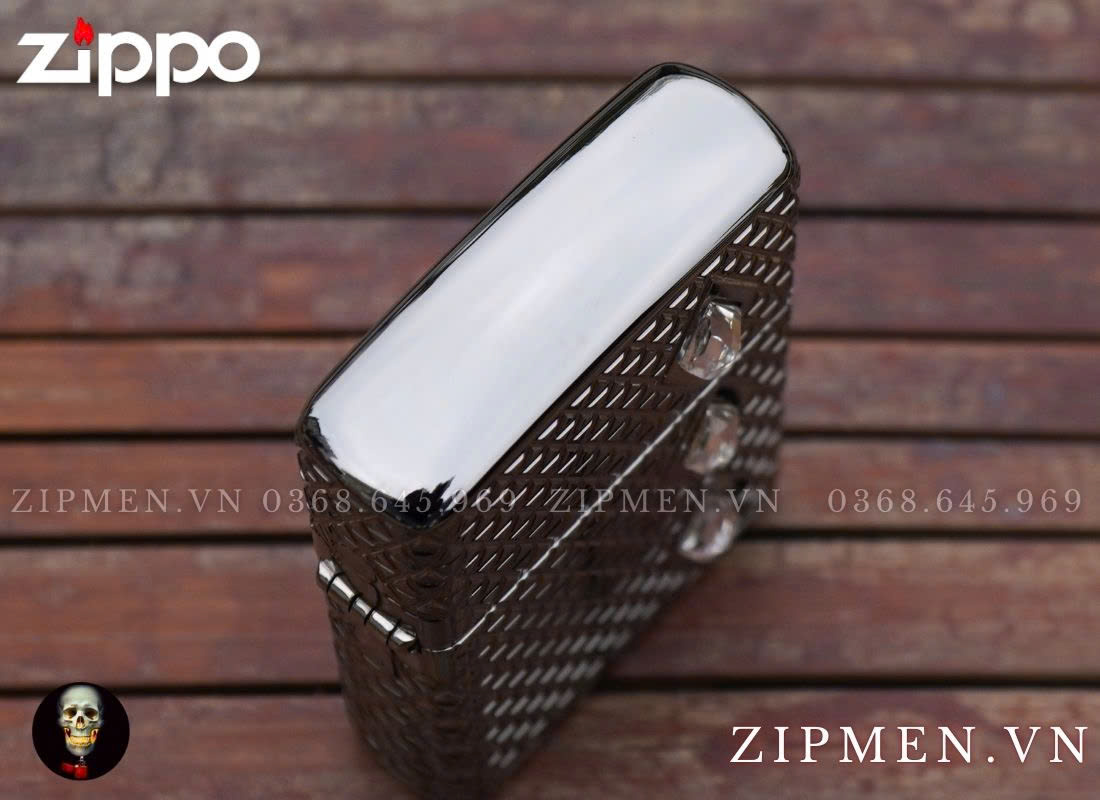 Zippo USA Armor Luxury 360 Multicut Black Ice 46316 Pattern With Crystal Design đính pha lê cao cấp