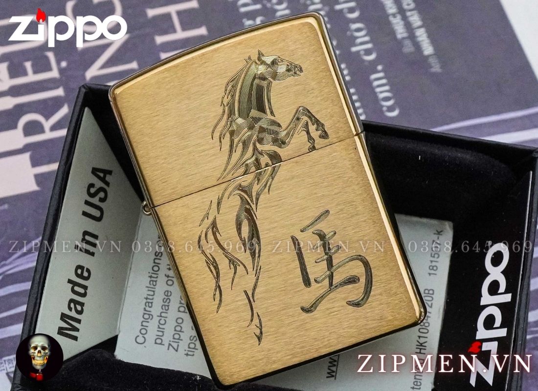 Bật lửa zippo USA khắc cnc chủ đề mã đáo thành công