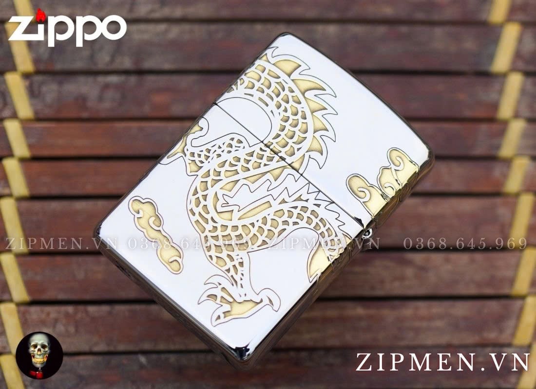 Bật lửa Zippo USA Armor cao cấp rồng cuộn màu vàng