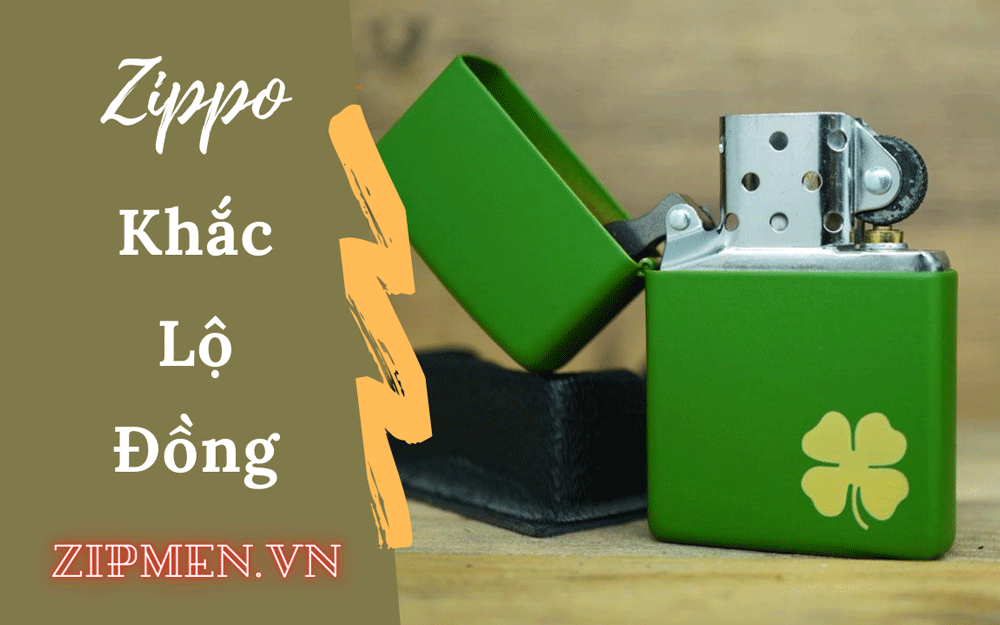 Zippo khắc cỏ bốn lá may mắn.
