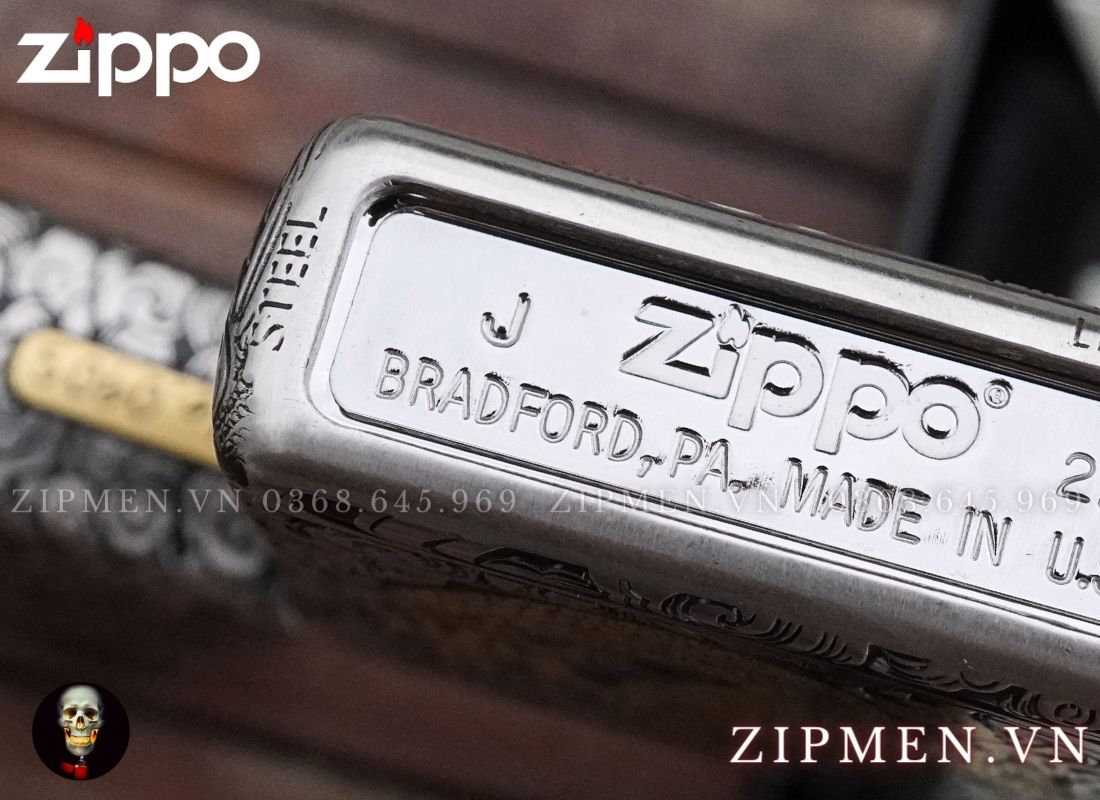 Bật lửa zippo xuất Nhật Bản bọc thép trắng hình rồng limited