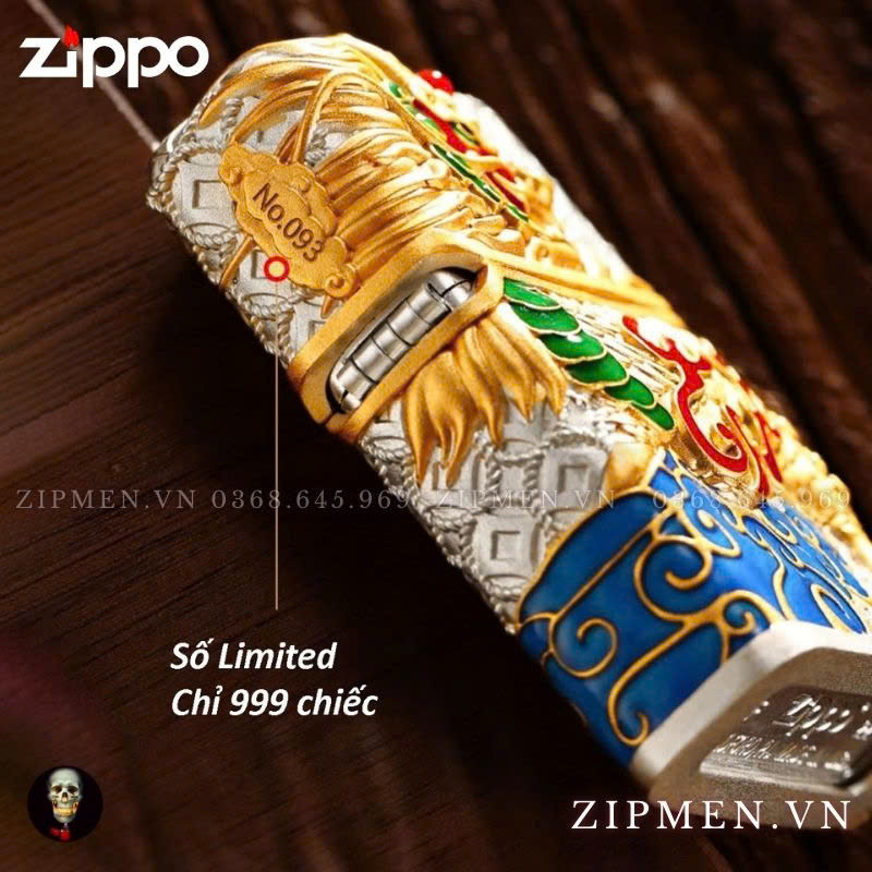 Zippo USA mạ bạc chủ đề kỳ lân đầu rồng phát quang