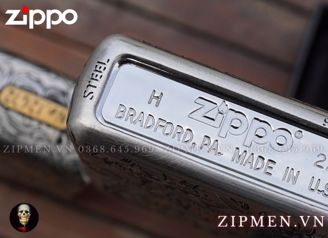 Bật lửa zippo xuất Nhật bọc thép trắng chủ đề quan vân trường