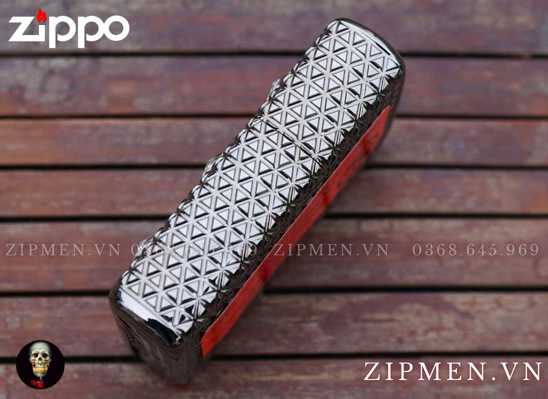 Zippo USA Armor Luxury 360 Multicut Black Ice 46316 Pattern With Crystal Design đính pha lê cao cấp