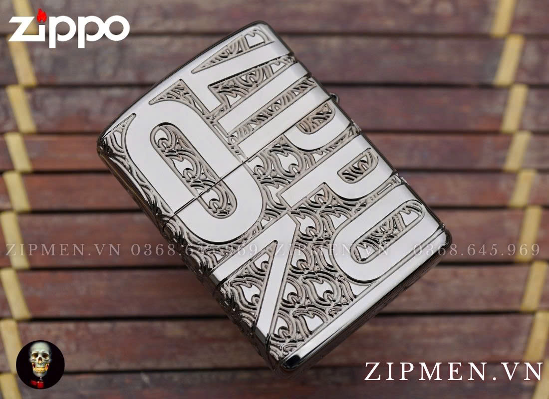 Zippo 46312 ZIPPO LOGO DESIGN black ice luxury cao cấp