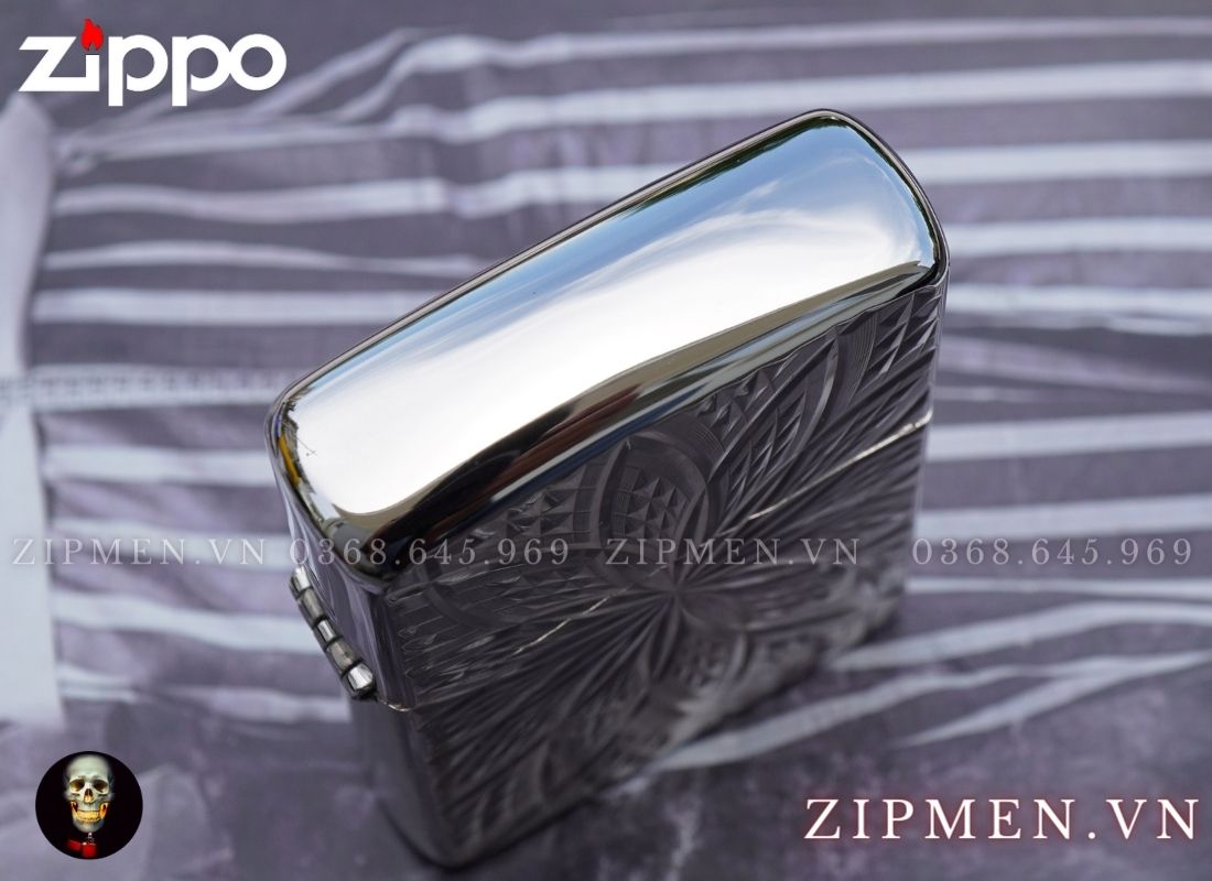 Zippo Armor mạ bạc vân kim cương