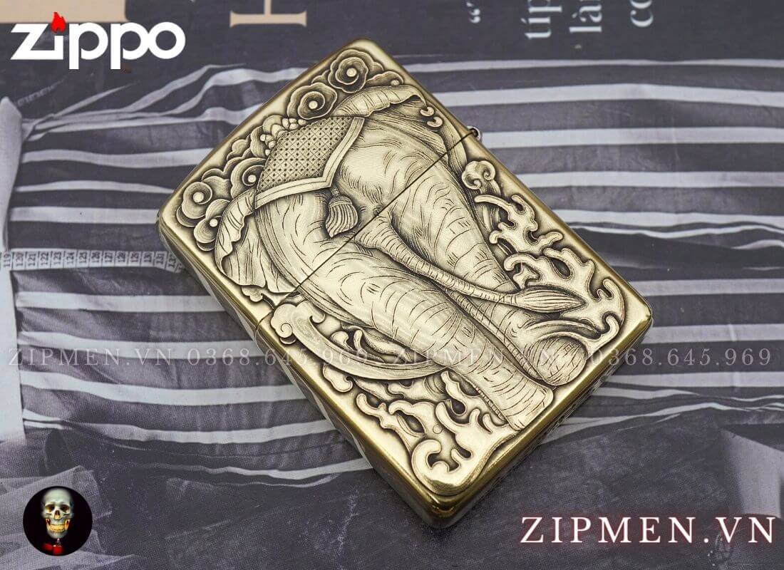 zippo khắc nổi 3d hình con voi