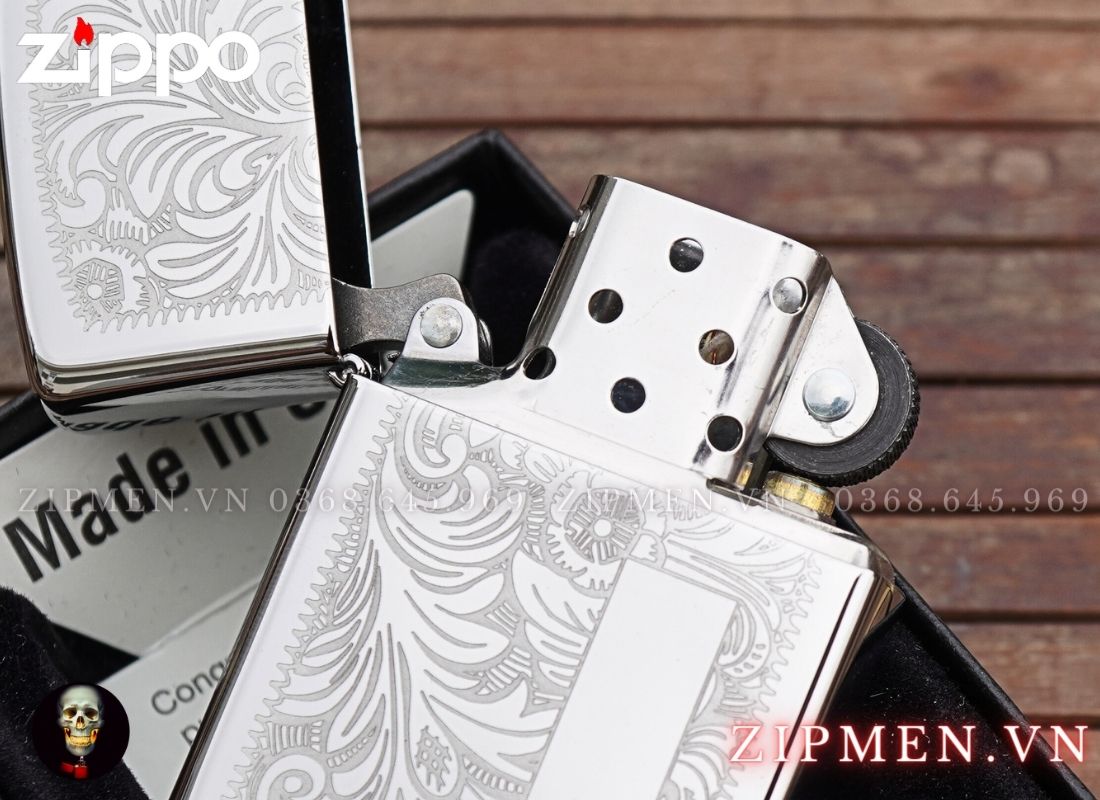 Bật lửa zippo hoa ven Ý Venetian trắng Z352