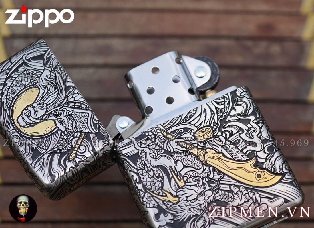 Bật lửa zippo xuất Nhật bọc thép trắng chủ đề quan vân trường