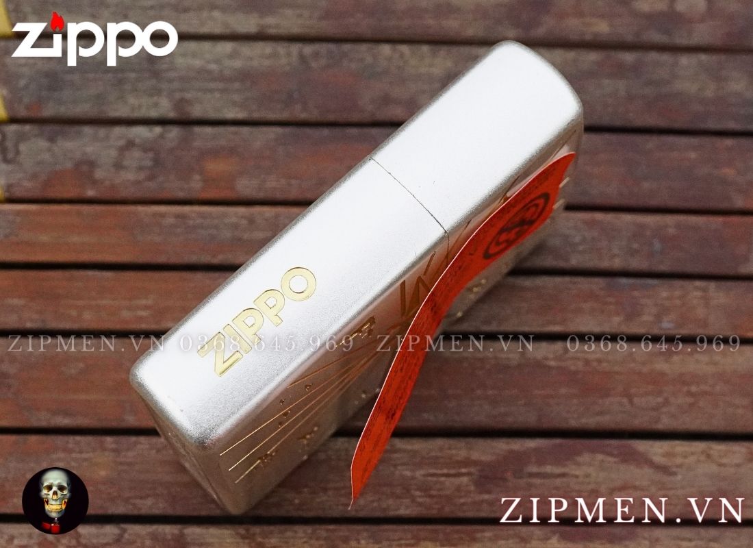 bật lửa zippo xuất Nhật Bản mạ bạc khảm trai chủ đề ngọn lửa phát sáng