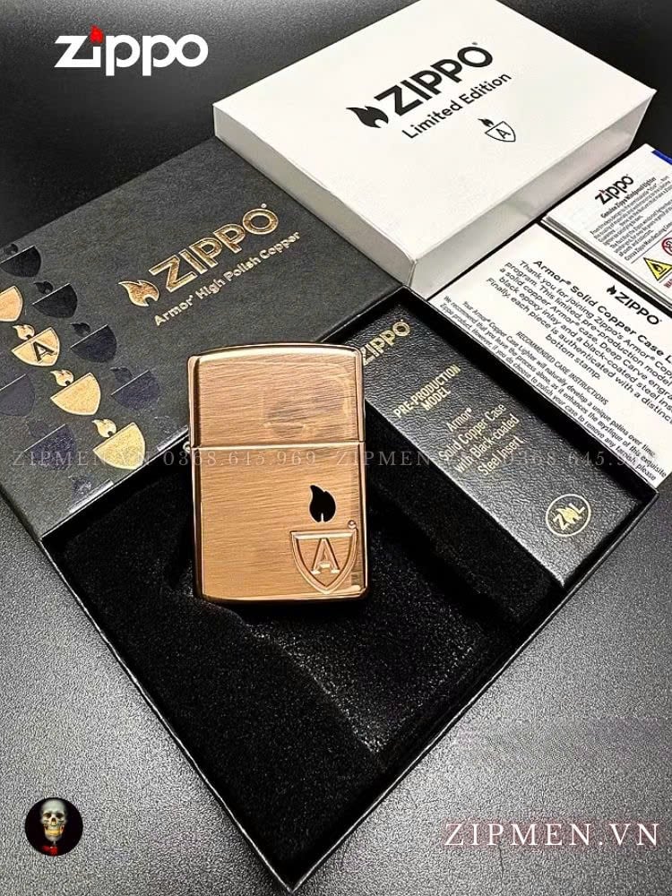 zippo armor coty 2023 đồng đỏ nguyên khối