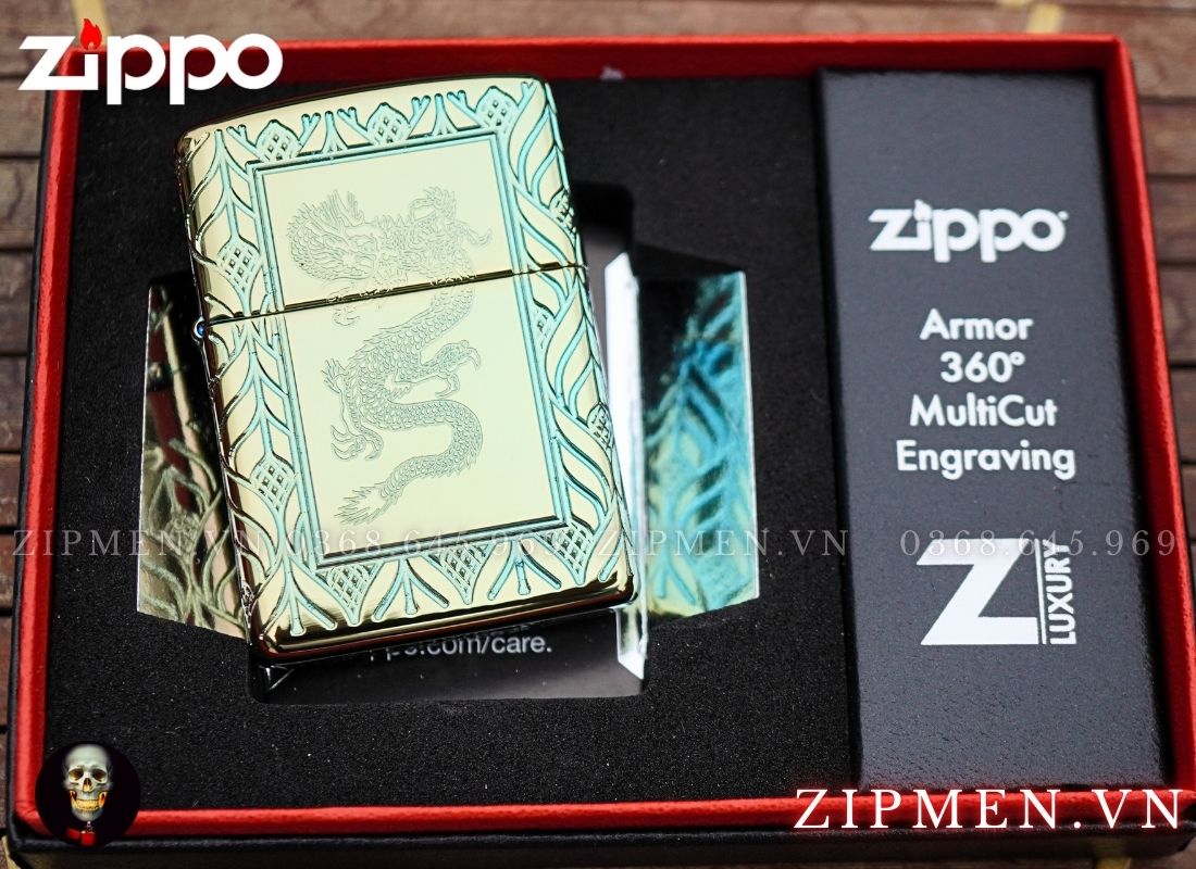 Bật lửa zippo armor 360 multi cut chủ đề rồng xanh chính hãng